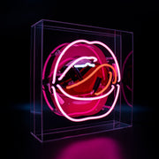 Neon lips with tongue out LED clear box