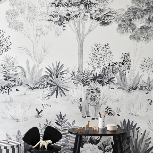 Monochrome Jungle Wallpaper Mural - Limited Abode