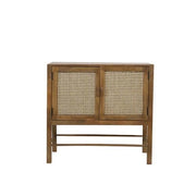 Solid wood double door sideboard with two shelves and a open wicker mesh weaving