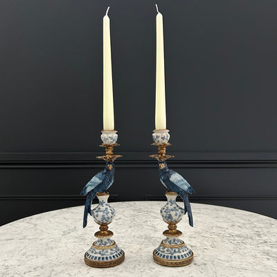 Blue Parrot Candle Holders (Set of 2)