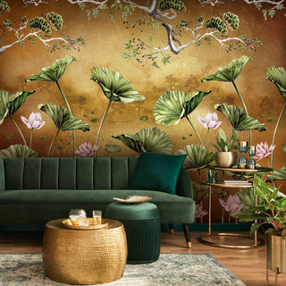 Gold Waterlily Mural - REUSE DAWN - Limited Abode