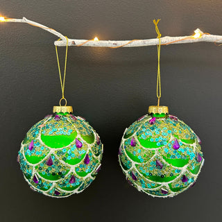 Green Xmas Baubles (Set of 2)