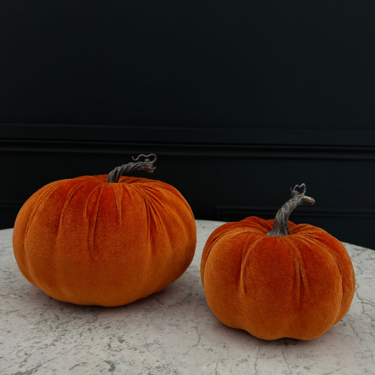 Large Orange Velvet Pumpkins (Set of 2) Limited Abode