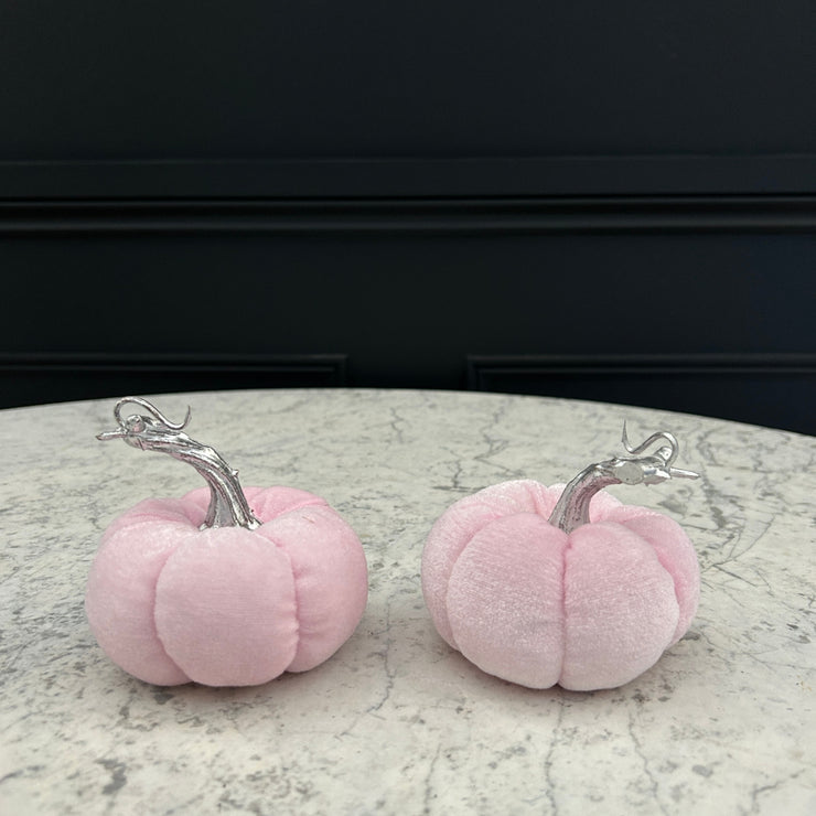 Medium Pink Velvet Pumpkins (Set of 2)