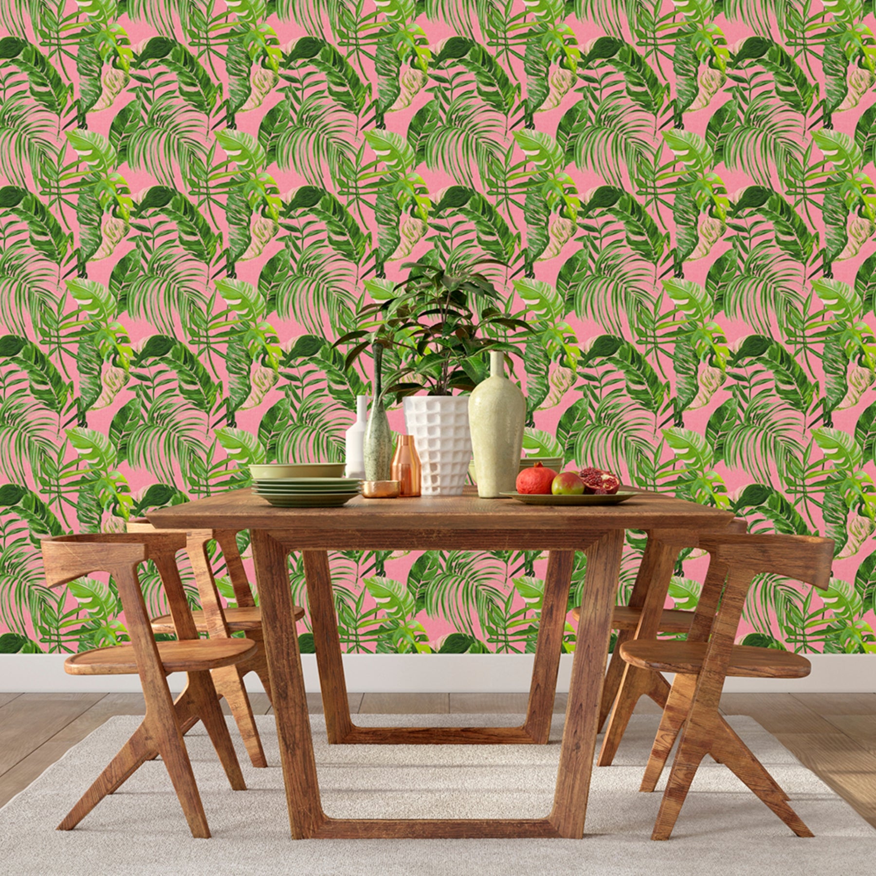 Hanging Palm Leaves - Pink – high-quality wall murals with free