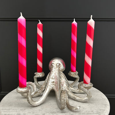 Pink Striped Candles (Set of 4)