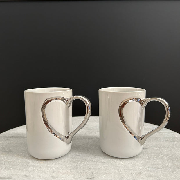 Silver Hearts Mugs (Set of 2)