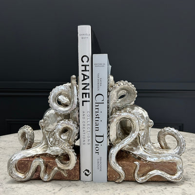 Silver Octopus Bookends