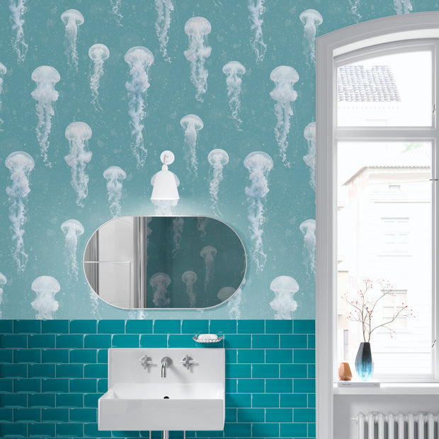 Teal Jellyfish Wallpaper