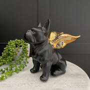 Black french bulldog ornament with gold wings