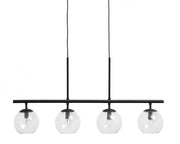 Black long linear pendant light with four glass globes