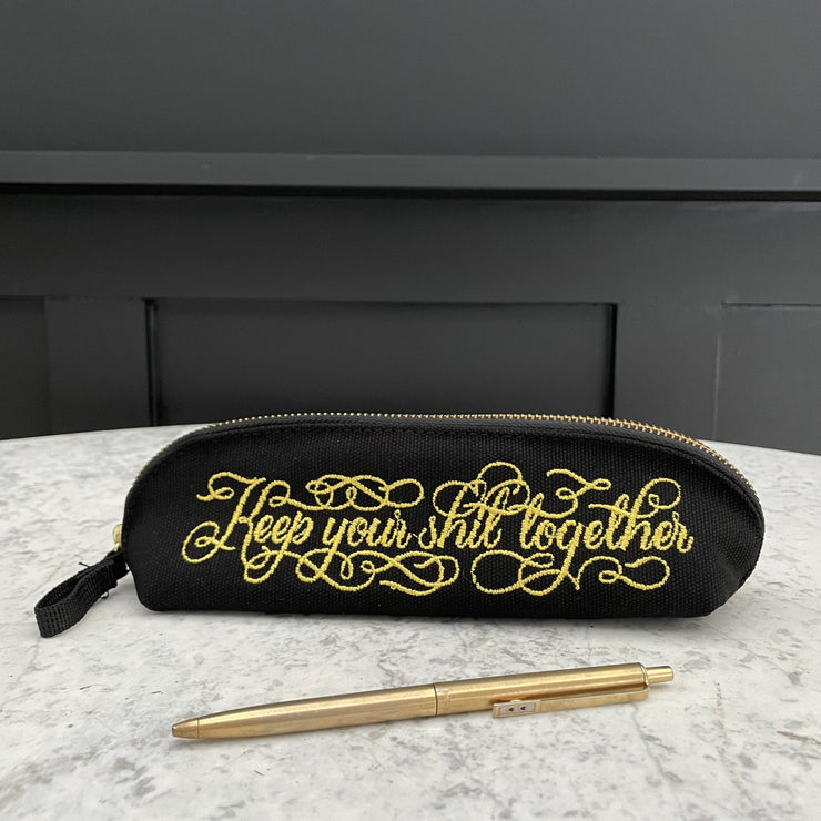 Keep your shit together oblong black pencil case