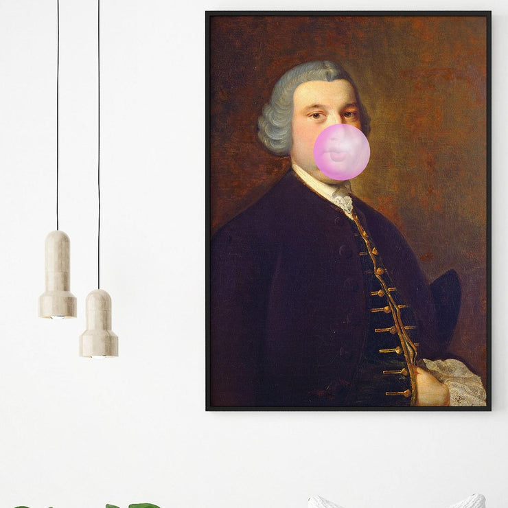 Historical man blowing a bubblegum art print