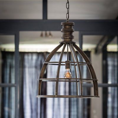 Soft antique black caged industrial style ceiling light