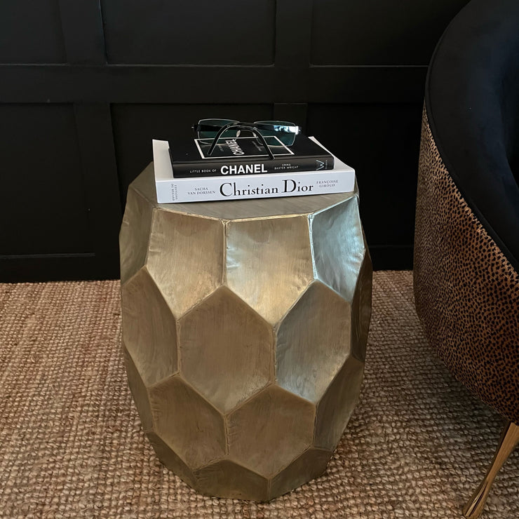 Honeycomb design champagne silver side table