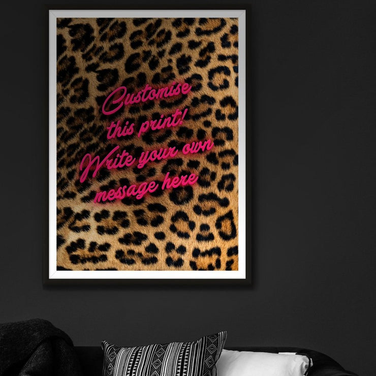 Custom pink script leopard background art print