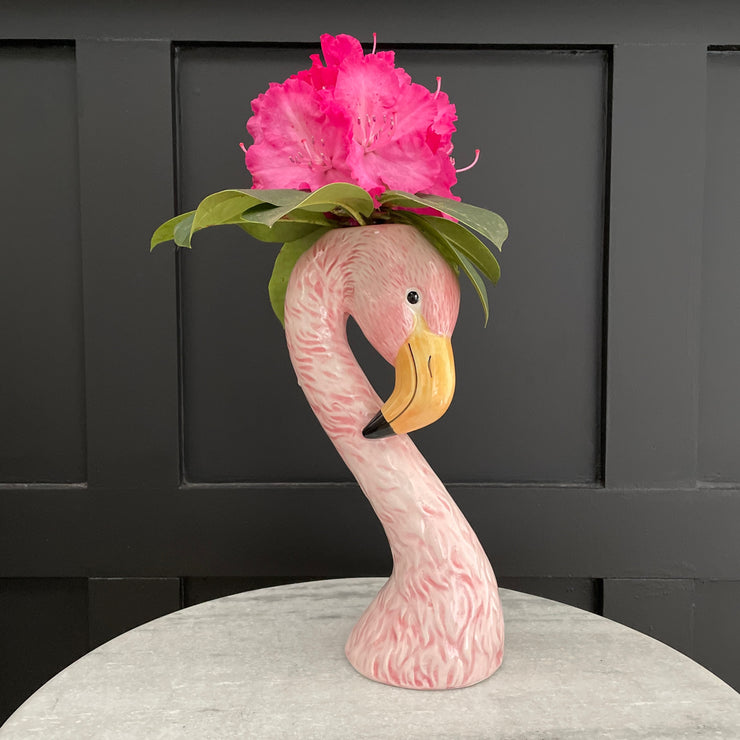 Pink flamingo head vase