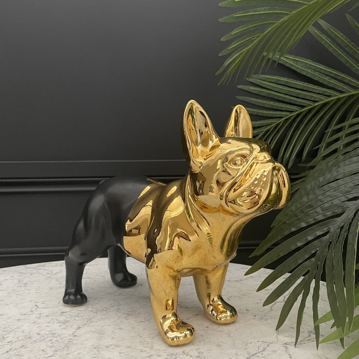 Large gold & black french bulldog money box