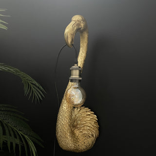 Gold flamingo plug in wall light