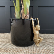 Gold monkey plant pot hanger with it's arms up