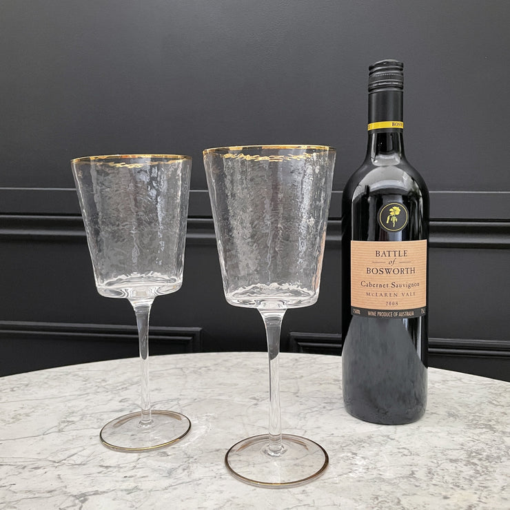 Gold Rimmed Red Wine Glasses (Set of 2)