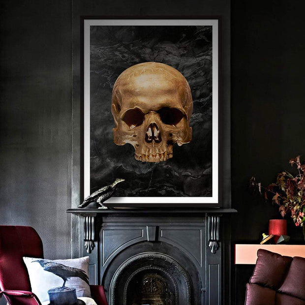 Gold skull black art print