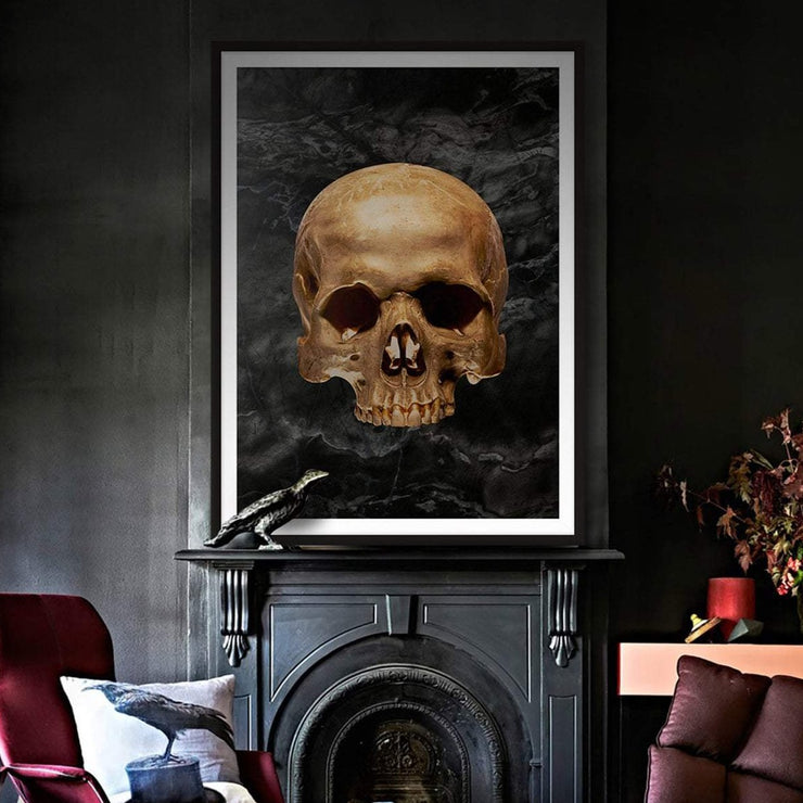 Gold skull black art print