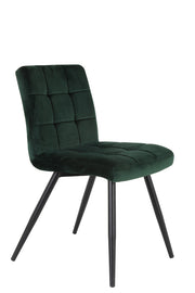 Green curved back stitched velvet dining chair with black wooden legs