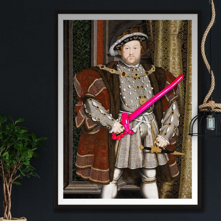 Henry 8th art print with a pink balloon sword