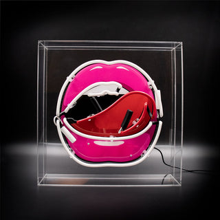 Neon lips with tongue out LED clear box