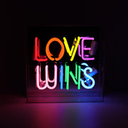 Multi coloured rainbow LED neon love wins sign box 
