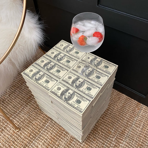 Stack of 100 dollar notes side table 