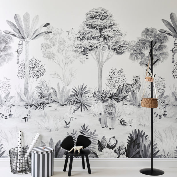 Monochrome Jungle Wallpaper Mural