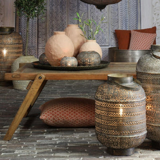 Large and medium cylindrical Moroccan lantern style floor lamps