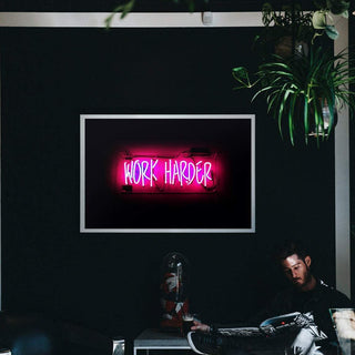 Pink neon sign work harder art print