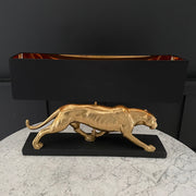 Gold panther table lamp with a black lampshade