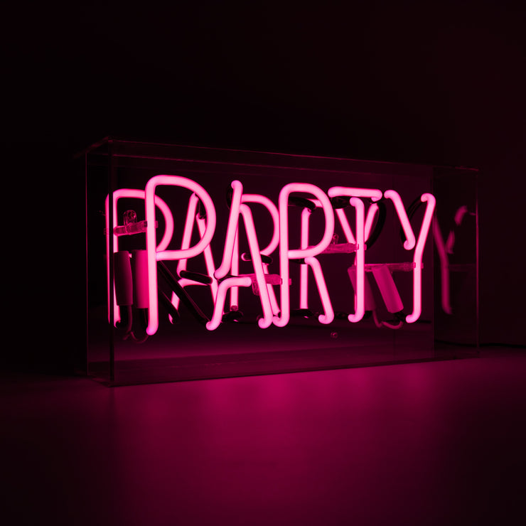 Pink party neon LED sign box with clear glass