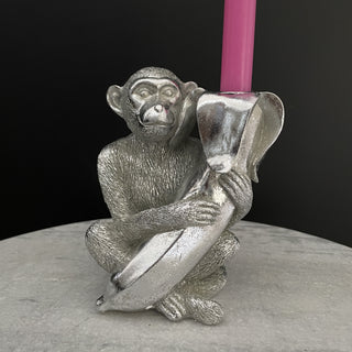 Silver monkey & banana candle holder