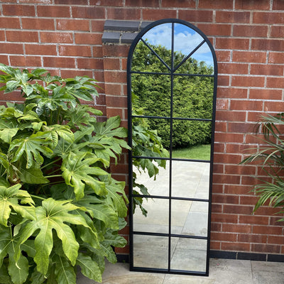 Tall indoor & outdoor window style black mirror