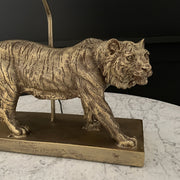 Gold tiger table lamp stand with a black lamp shade
