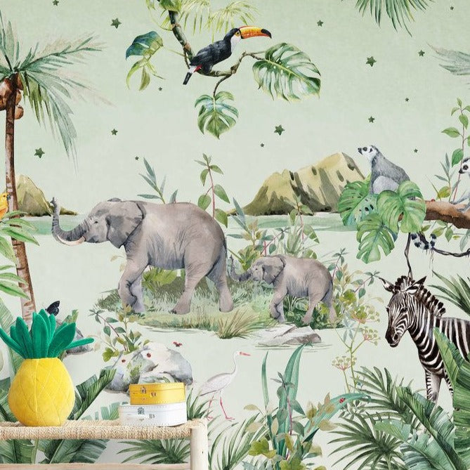 Animals with Balloon on Rope, Kids Room Wallpaper | Life n Colors