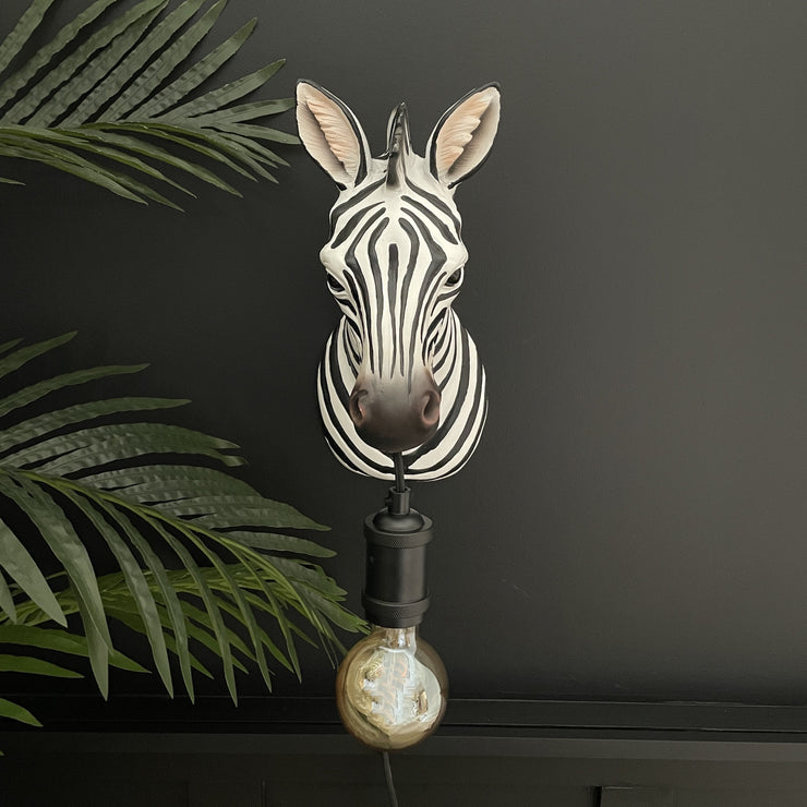 Black & white zebra head wall light